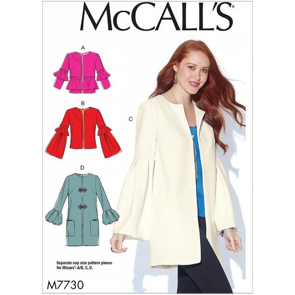 McCalls M7730 Sewing Pattern Misses Jackets Flared Sleeves Sizes 14-22 - Picture 1 of 5